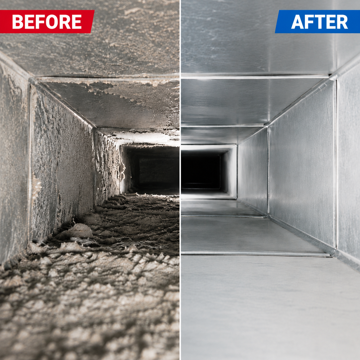 A/C duct before and after cleaning