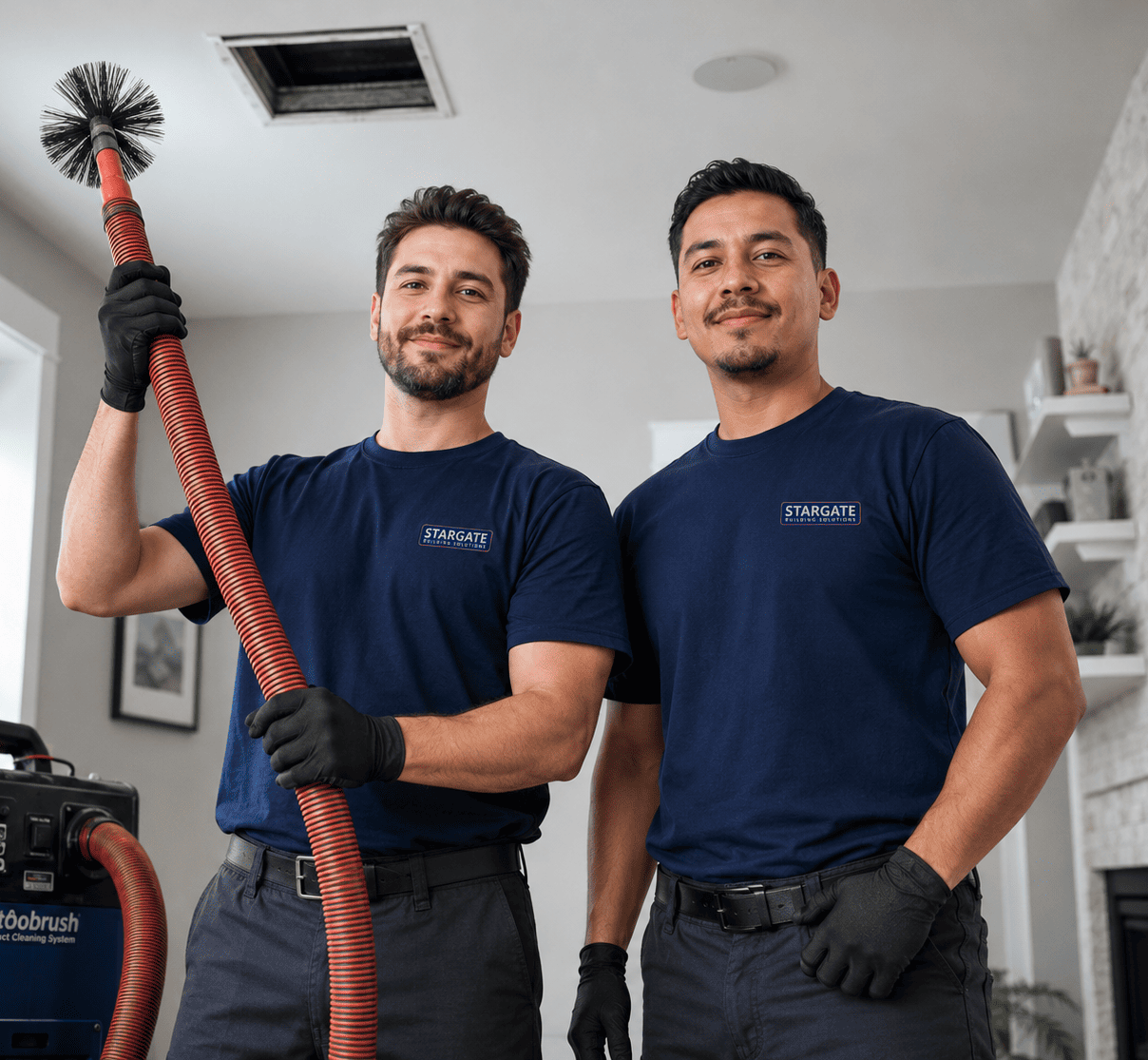 Stargate certified technicians cleaning A/C ducts in Dubai